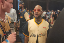 Jermaine dupri being interviewed by the press at the 2025 mlb all-star game in Atlanta