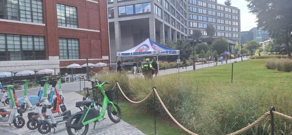 APD Officers setting up tents one the BeltLine