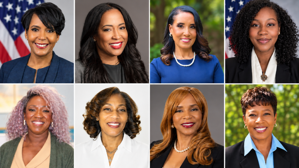 Collage of eight women running for major statewide offices in Georgia's 2026 general election, including Keisha Lance Bottoms, Tanya Miller and Penny Brown Reynolds.