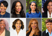 Collage of eight women running for major statewide offices in Georgia's 2026 general election, including Keisha Lance Bottoms, Tanya Miller and Penny Brown Reynolds.